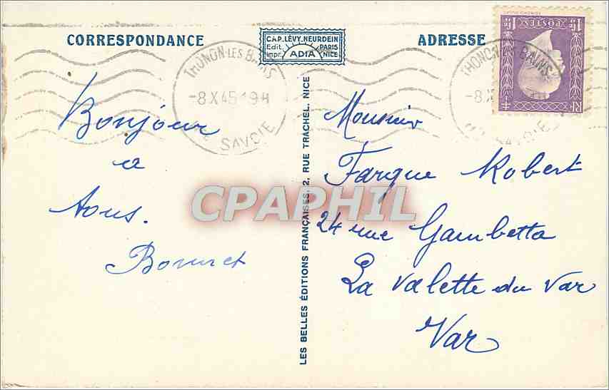 Evian-les-Bains et Lac Léman — vue panoramique — Adia, n°1288 — Verso
