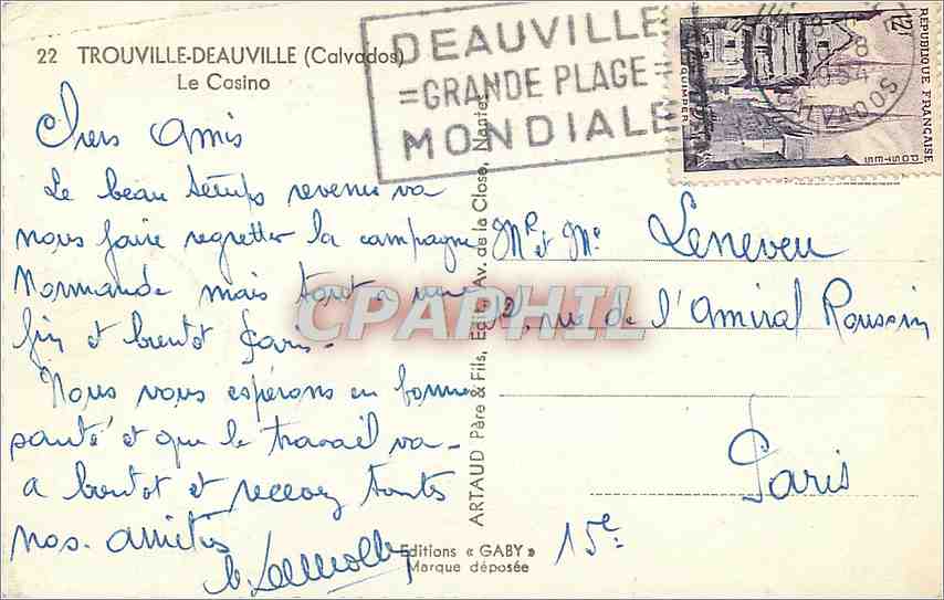 CPA TROUVILLE-DEAUVILLE(CALVADOS)Le Casino — Verso