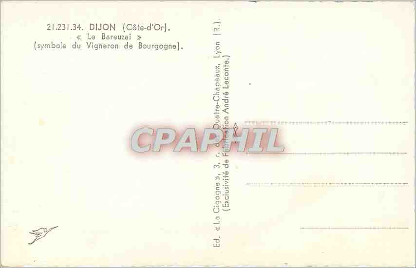 CPM DIJON (Cote-d'or)"le Bareuzai"(symbole du Vigneron de Bourgogne — Rückseite