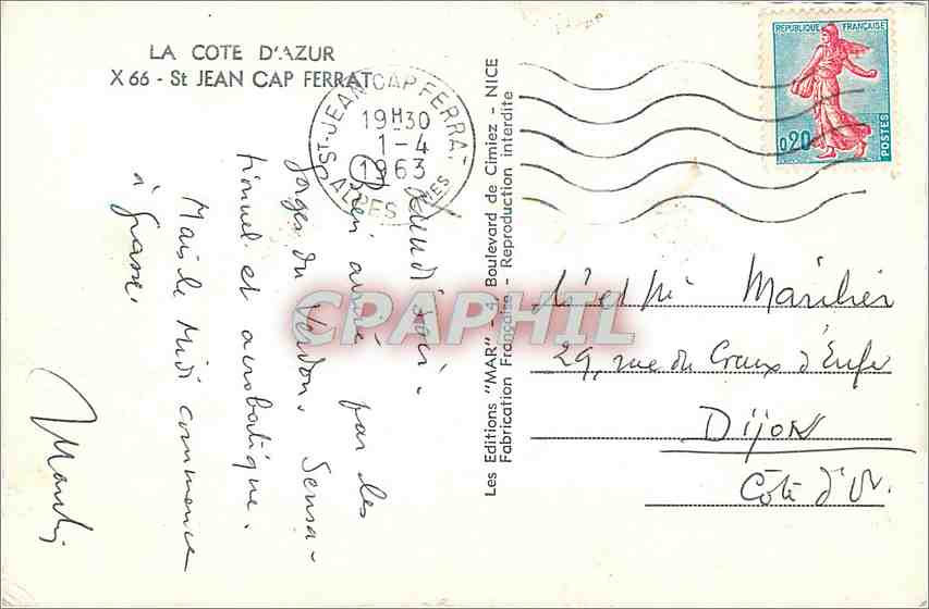 CPM St Jean Cap Ferrat — Verso