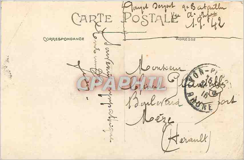 CPA LYON-Place des Terreaux-Hotel de Ville et Fontaine Baetholdi — Verso