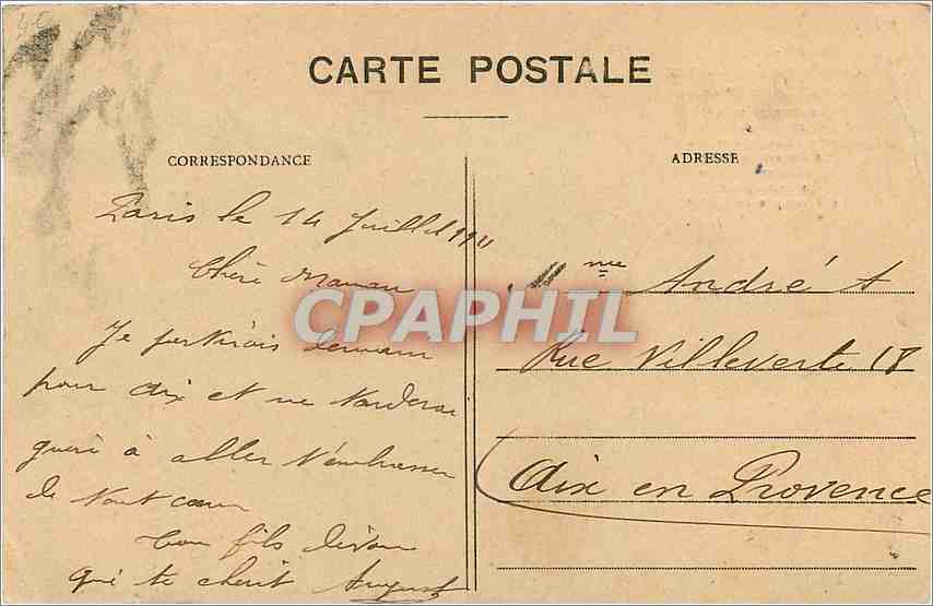 CPA PARIS-Arc de Triomphe — Rückseite