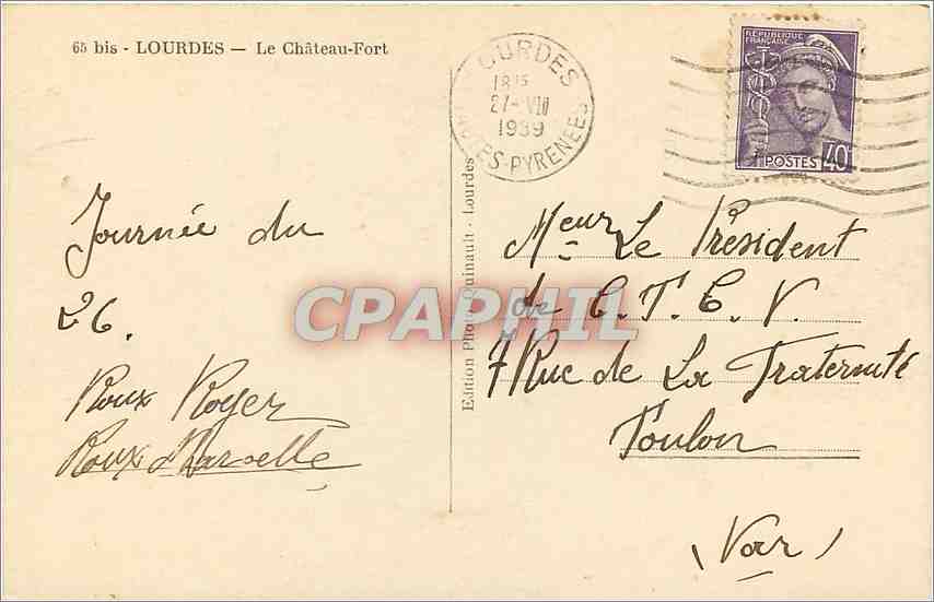 CPA LOURDES-Le Chateau Fort — Verso