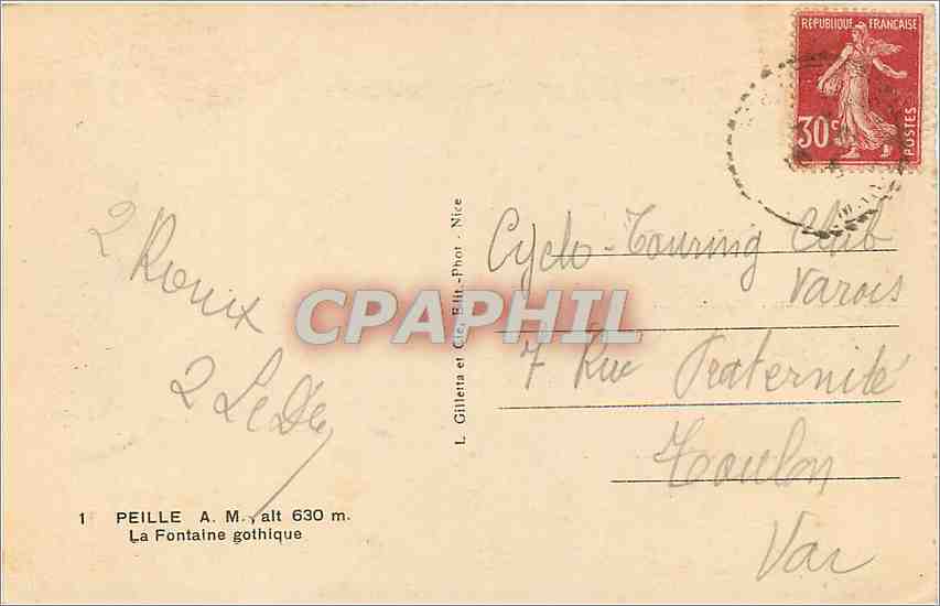 CPA PEILLE A.M 630M.La Fontaine gothique — Rückseite
