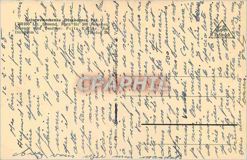 CPA Natureweinschenke Duckheimer Fass  Bad Duckheim — Back