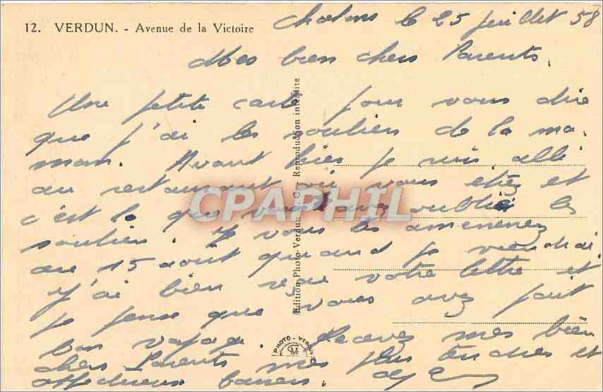 CPA VERDUN-Avenue de la Victoire — Verso