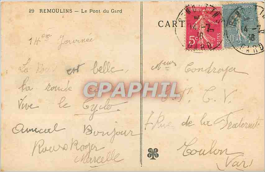CPA REMOULINS-Le Pont du Gard — Rückseite