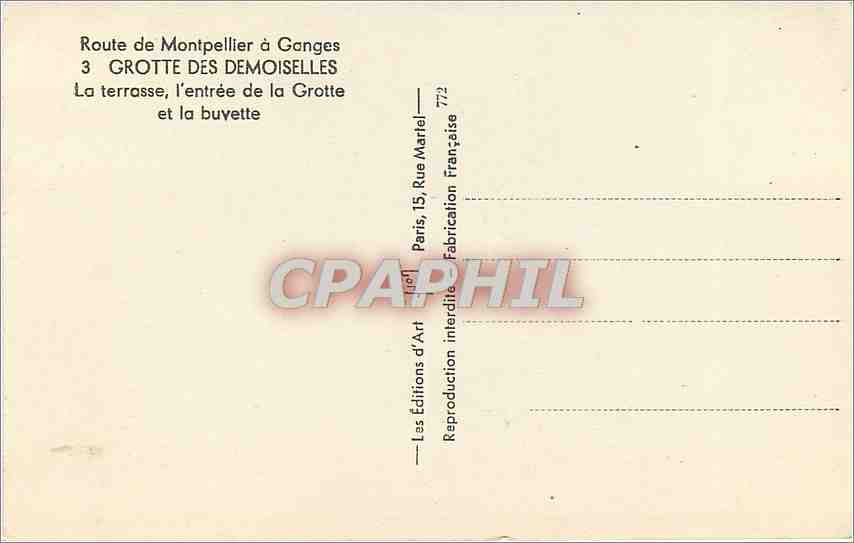 CPM Route de Montpellier a Ganges-GROTTE DES DEMOISELLES-La Terrasse l'entrée de la Grotte et la buv — Back