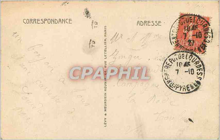 CPA LOURDES-Vues generale et le Pic du jer — Verso