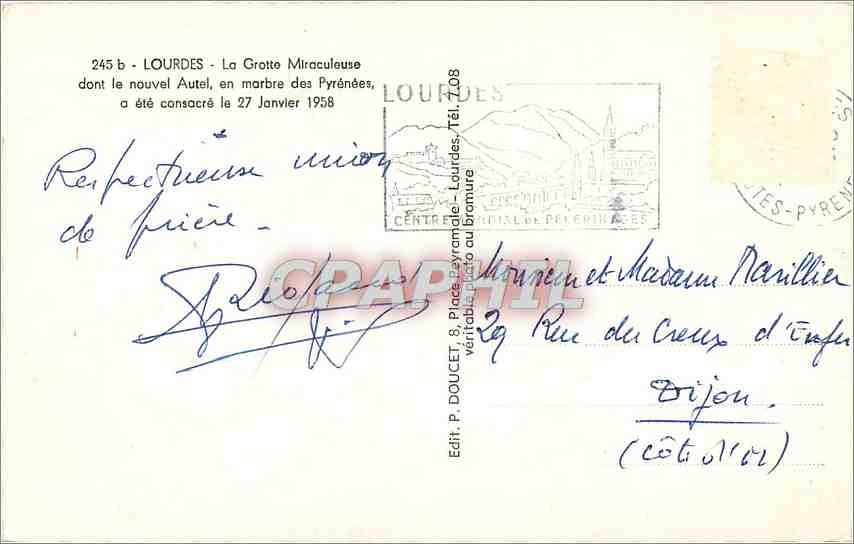 CPA LOURDES-La grotte miraculeuse don’t le nouvel Autel en marbre des Pyrenées a été consacré le 27  — Verso