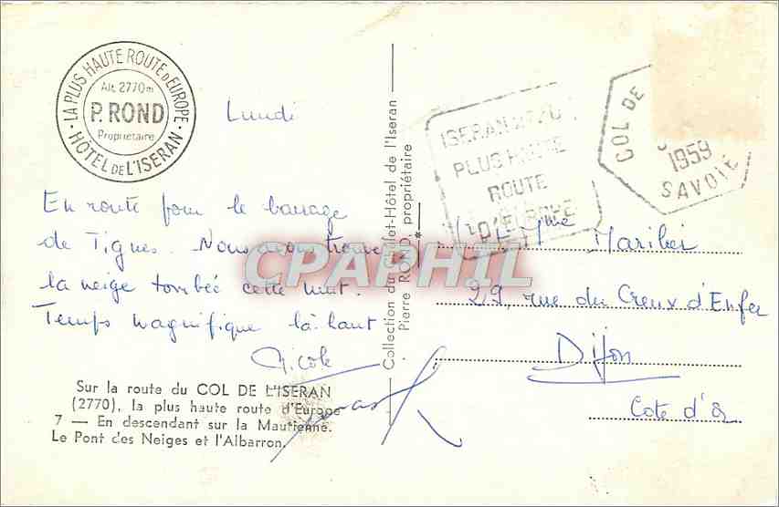 CPA Sur la route du COL DE L'ISERAN (2770)  La plus haute route d'Europe en descendant sur la Maurie — Rückseite