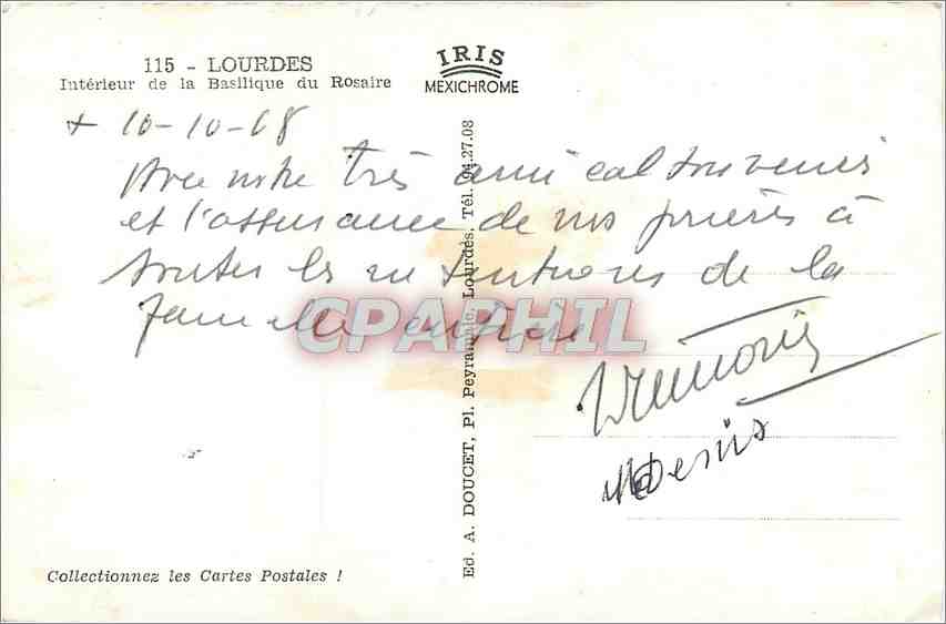 CPA LOURDES-Inerieur de la Basilique du Rosaire — Verso