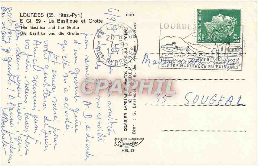 CPA LOURDES-La Basiliques et Grottes — Verso