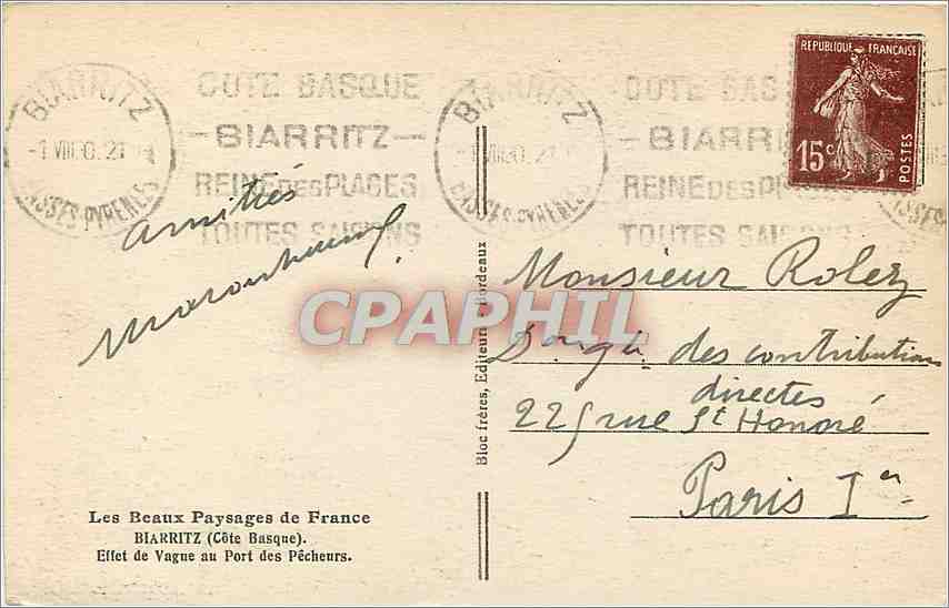 CPA Biarritz Cote Basque Effet de Vague au Port des Pecheurs  — Verso
