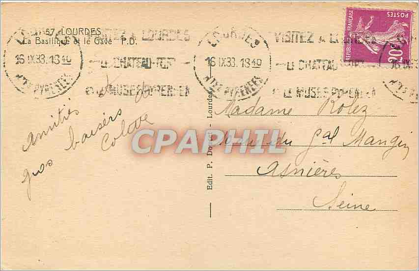 CPA Lourdes La Basilique et le Gave  — Verso
