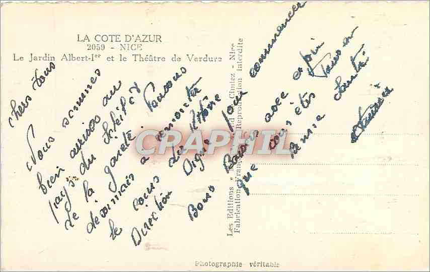 CPM Nice Le Jardin Albert 1er et le Theatre de Verdure  — Rückseite
