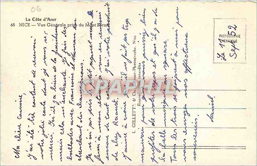 CPM Nice Vue Generale prise du Mont Baron  — Verso