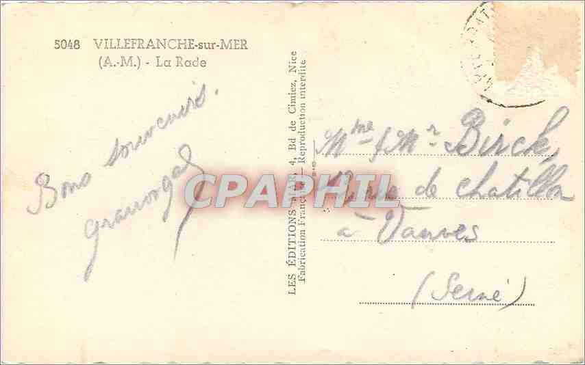 Villefranche-sur-Mer — La Rade — Les Éditions de la Rade — Rückseite