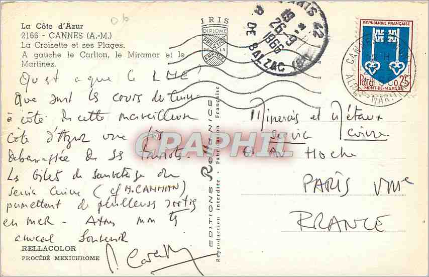 CPM Cannes AM La Croisette et ses Plages  — Verso