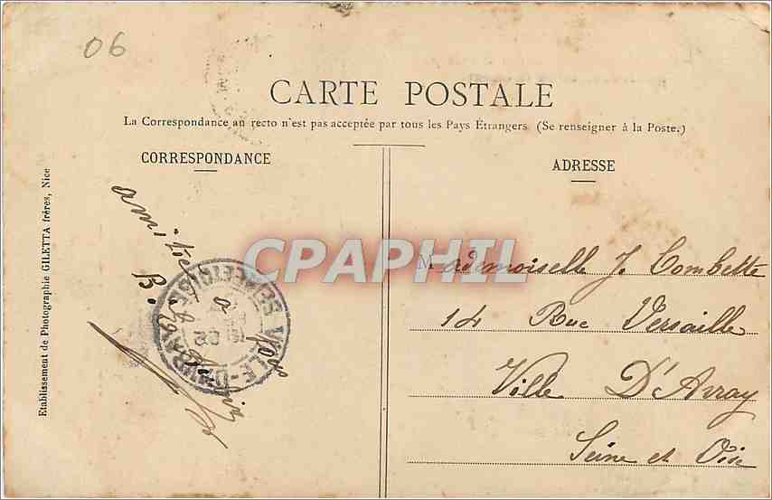 CPA Cannes Le Casino Municipal et Boulevard de la Croisette  — Verso