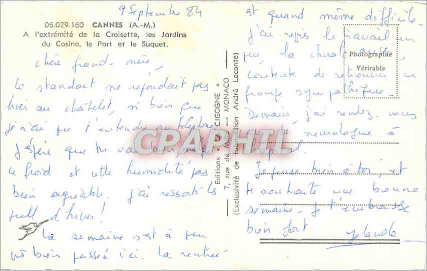 CPM Cannes AM A l'Extremite de la Croisette les Jardins du Casino les Jardins du Casino le Port et l — Rückseite