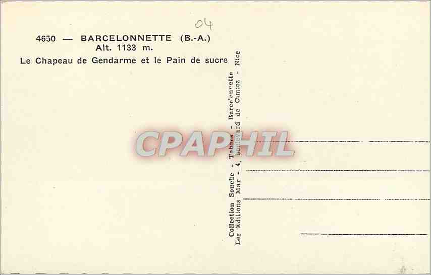 CPM Barcelonnette BA Le Chapeau de Gendarme et le Pain de Sucre  — Rückseite