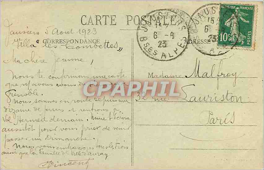 CPA Les Alpes Vallee de l'Ubaye Sur un Neve au Col Mary Frontiere d'Italie  — Rückseite