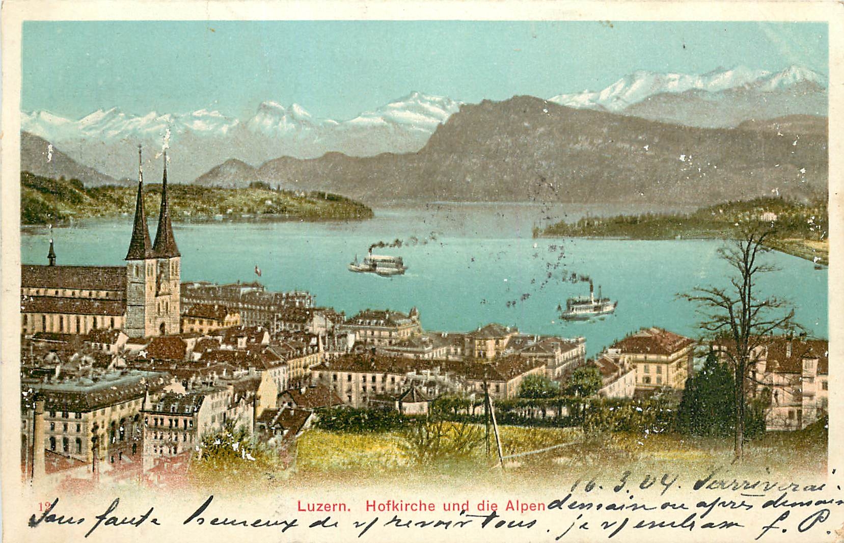 CPA Luzern Hofkirche und die Alpen 