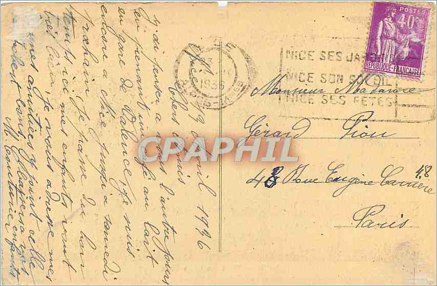CPA Nice Quai des Etats Unis  — Verso