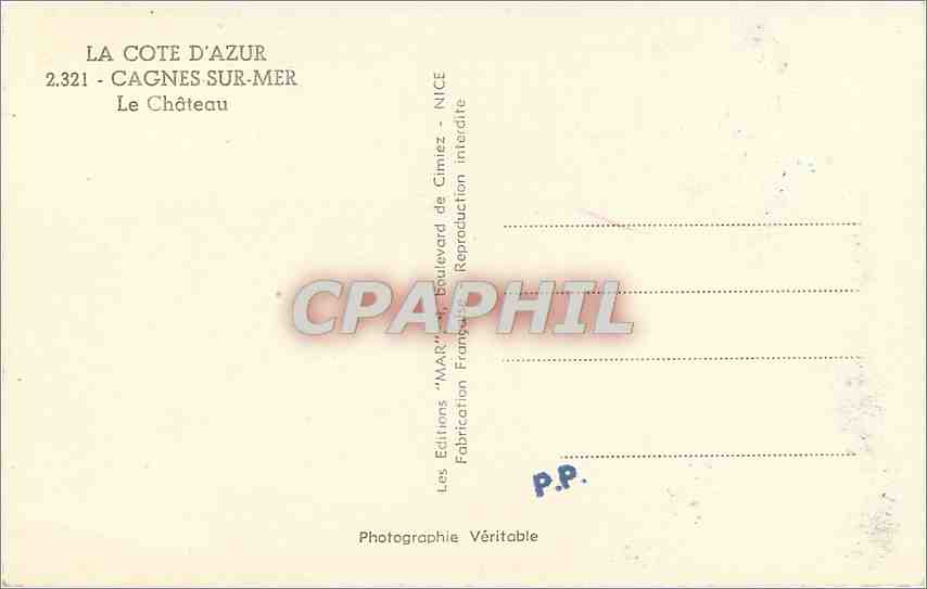 CPM Cagnes sur Mer Le Chateau  — Verso