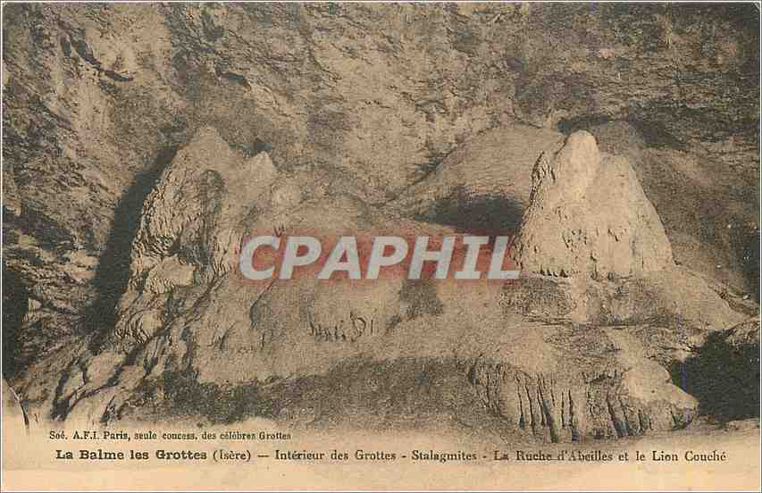 CPA La Balme les Grottes Isere Interieur des Grottes Stalagmites La Ruche d'Abeilles et le Lion Couc