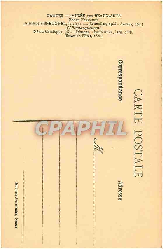 CPA Nantes Musee des Beaux Arts Ecole Flamande  — Verso