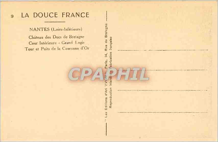 CPA Nantes Loire Inferieure Chateau des Ducs de Bretagne  — Rückseite