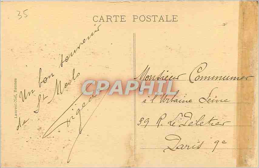 Tarjeta postal antigua St Malo Vista tomada del Casino Tren — Reverso