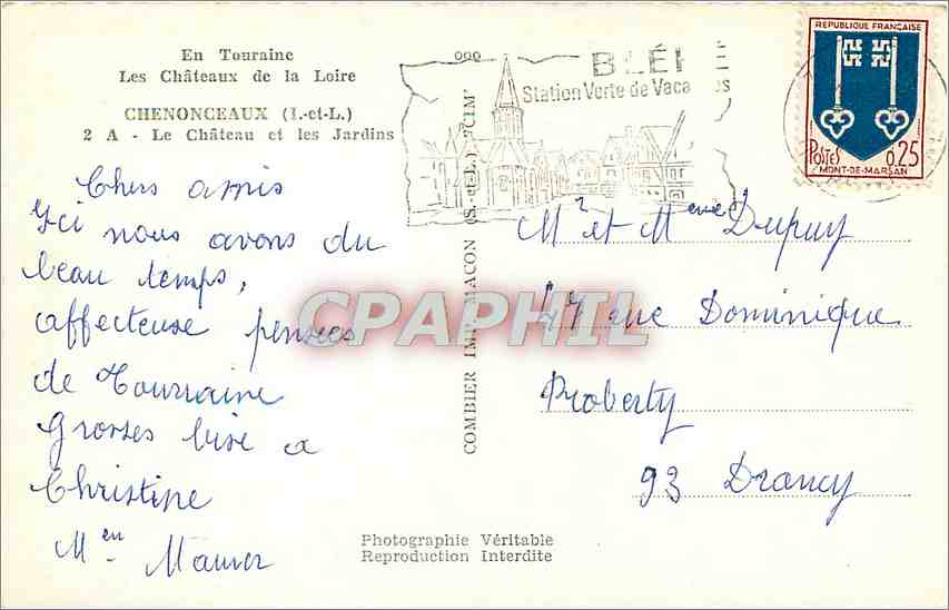 CPM Chenonceaux I et L Le Chateau et les Jardins  — Rückseite