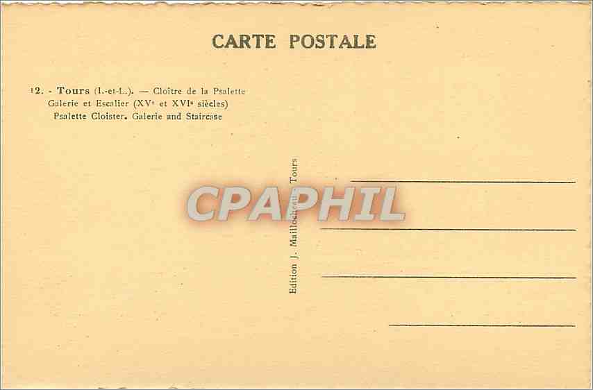 CPA Tours I et L Cloitre de la Psalette Galerie et Escalier  — Rückseite