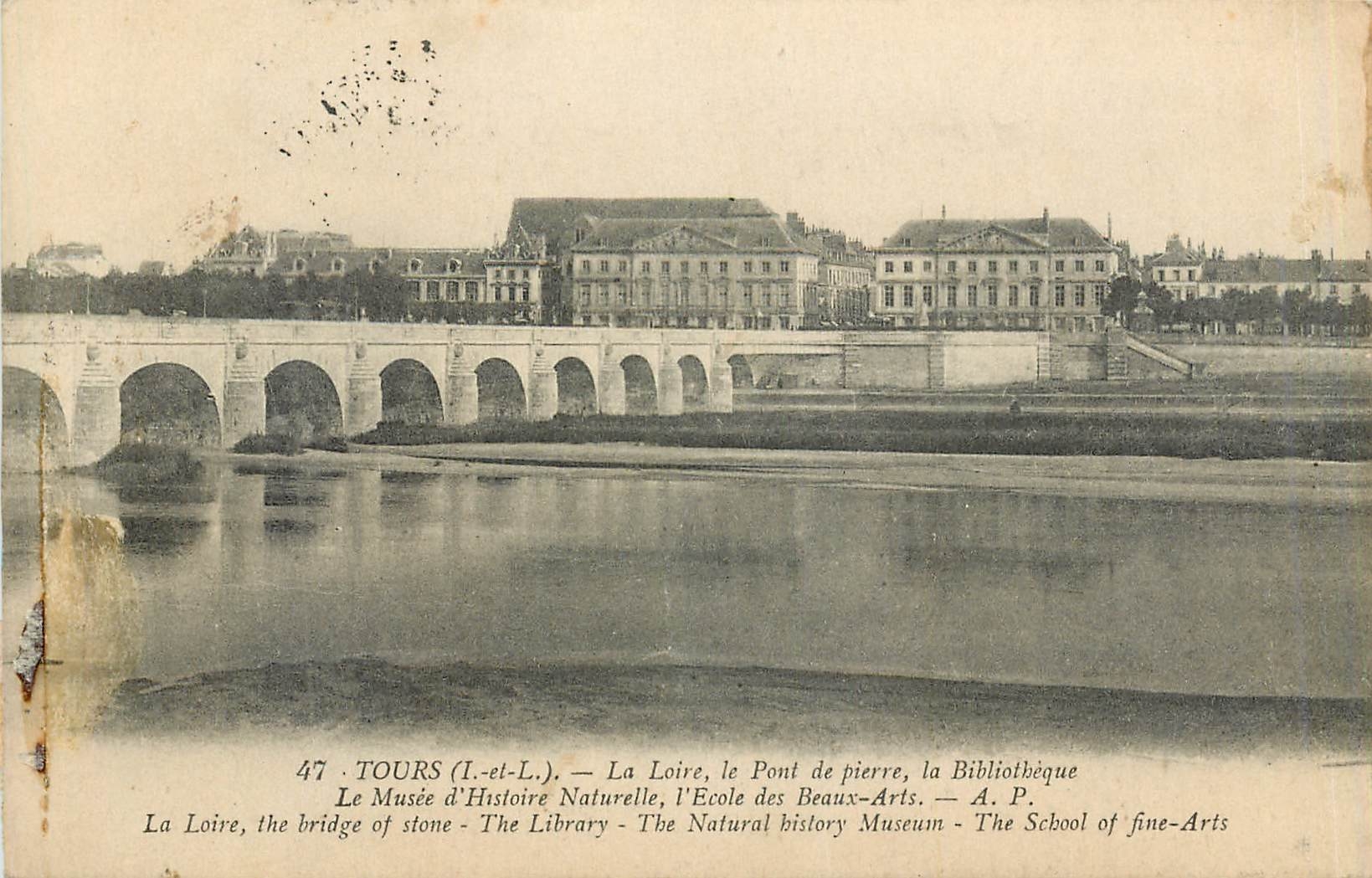 CPA Tours L et L La Loire le Pont de pierre la bibliotheque 