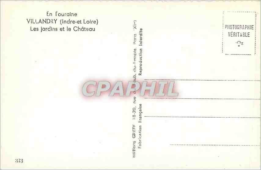 CPM Villandry Indre et Loire Les Jardins et le Chateau  — Rückseite