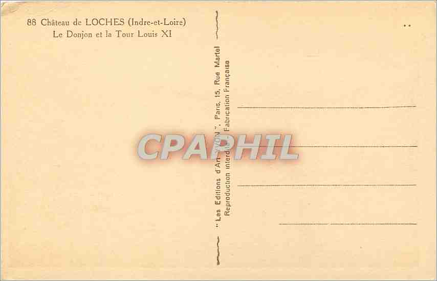CPA Chateau de Loches Indre et Loire Le Donjon et la Tour Louis  — Rückseite