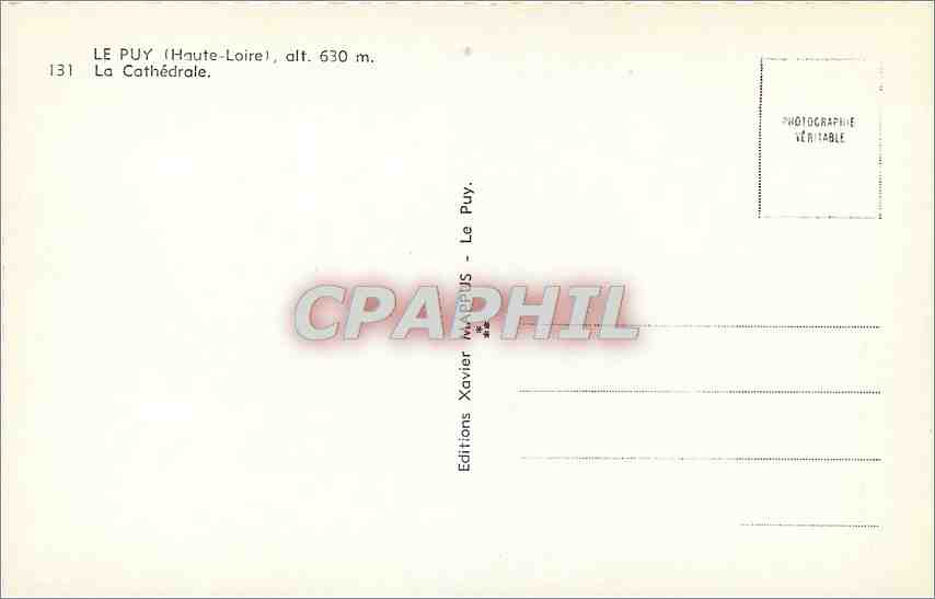 Le Puy (Haute-Loire) — La Cathédrale — Éditions Xavier Marbus, n° 131 — Verso
