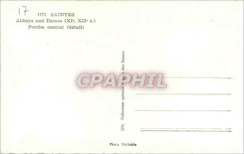 CPA Saintes Abbaye aux Dames Porche Central  — Back
