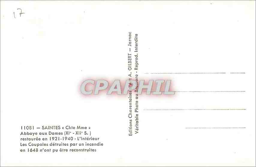 CPA Saintes Chte Mme Abbaye aux Dames restauree en 1921 1940  — Verso
