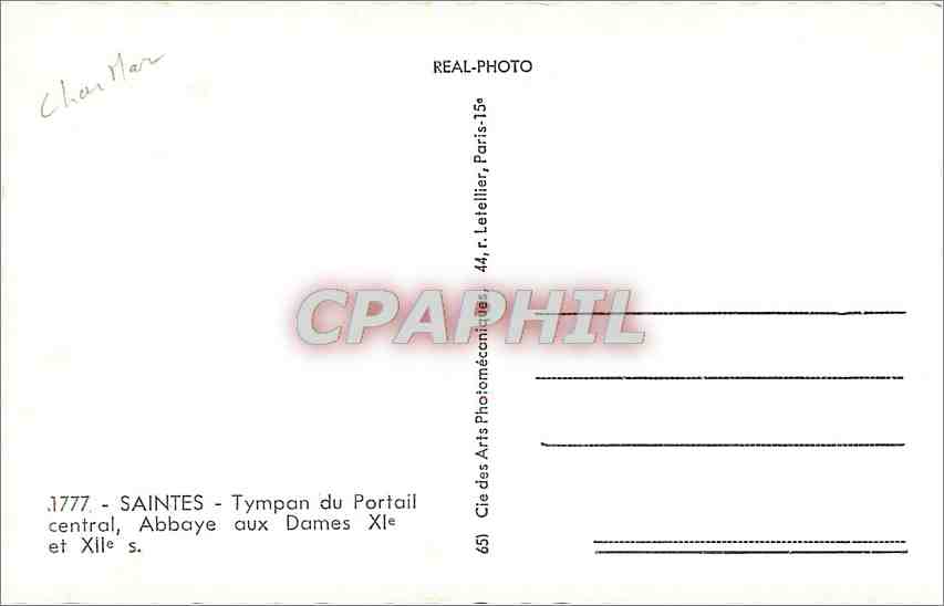 CPA Saintes Tympan du Portail Central Abbaye aux Dames XI et XII  — Back