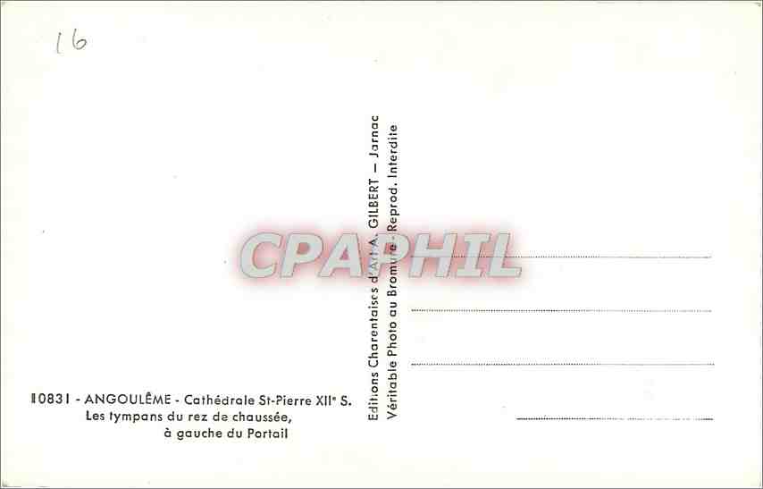 CPA Angouleme Cathedrale St Pierre Les Fympans du rez de chaussee a gauche du Portail  — Rückseite