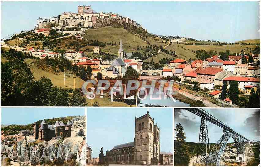 CPM Saint Flour Vue Generale Chateau de Sailhans La Cathedrale Viaduc de Garabit 