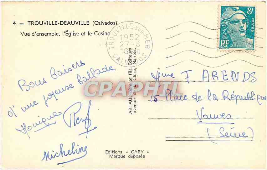 Trouville-Deauville — Vue d'ensemble, l'Église et le Casino — Éditions Caby — Achterkant