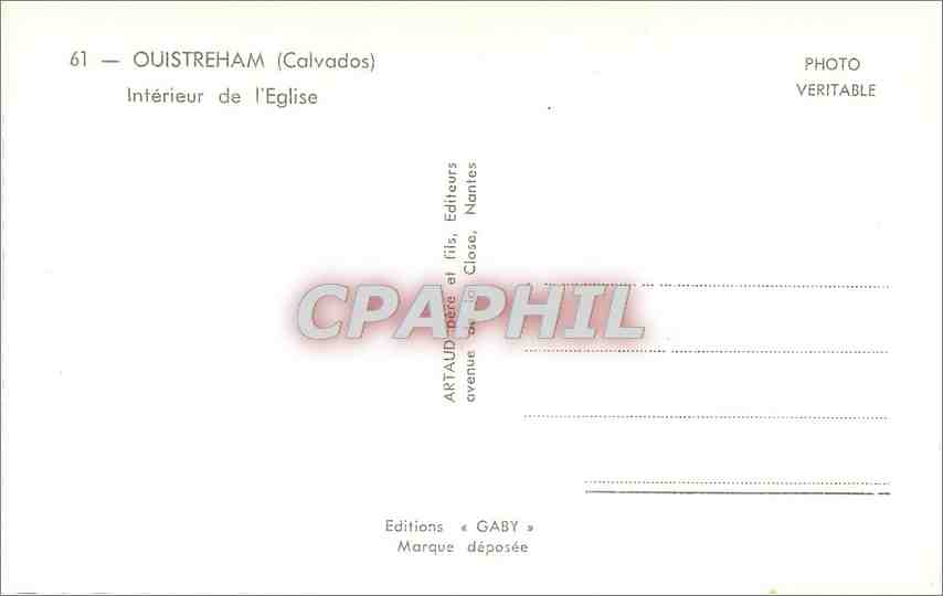 CPA Ouistreham Calvados Interieur de l'Eglise  — Rückseite