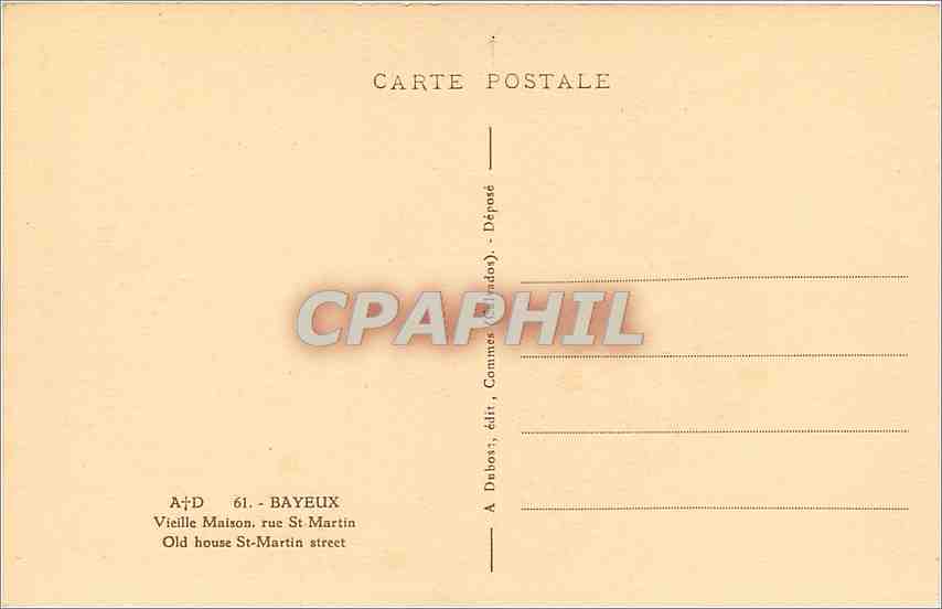 Vieille Maison - rue St-Martin - A. Dubost, édit. - Bayeux — Rückseite