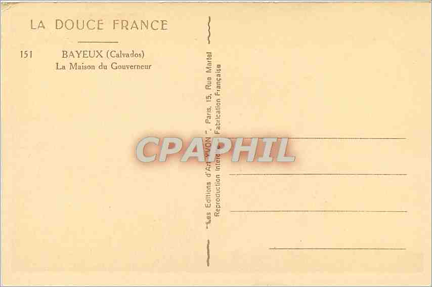 Bayeux — La Maison du Gouverneur — Éditions d'Art-WON — Rückseite
