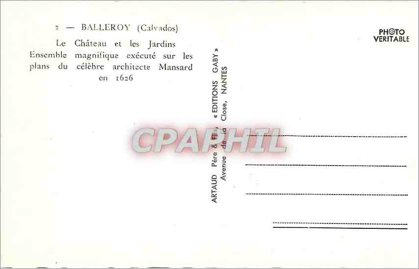 BalleroY (Calvados) — Château et jardins — Éditions Gaby, Nantes — Rückseite